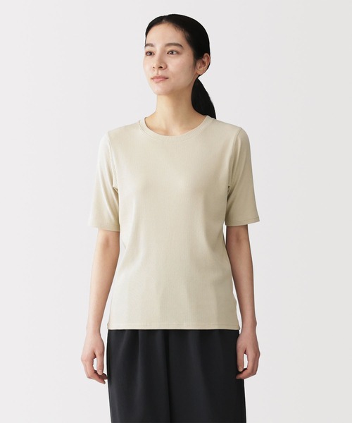 無印良品（MUJI） tシャツ 婦人 なめらかリブ編みクルーネック五分袖T