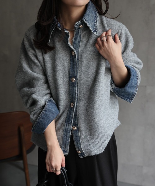 「ap retro」 ニットカーディガン FREE グレー レディース_画像3