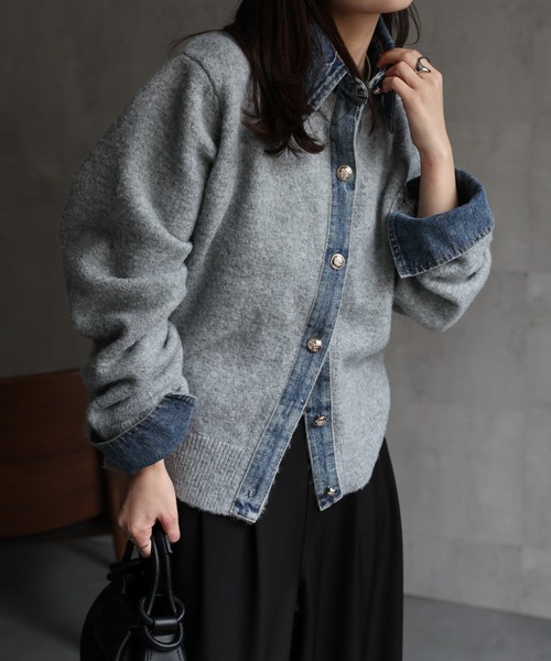 「ap retro」 ニットカーディガン FREE グレー レディース_画像8