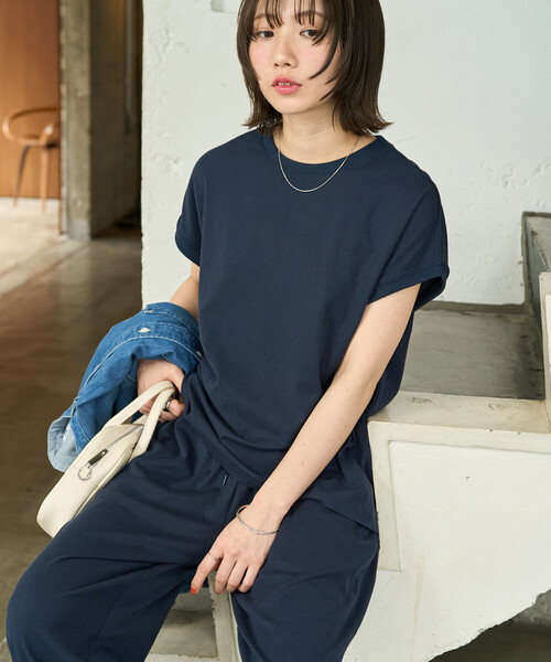 tシャツ 限定展開　ハイツイスト フレンチ スリーブ セットアップ(Tシャツ・ワイドパンツ) レディースの画像