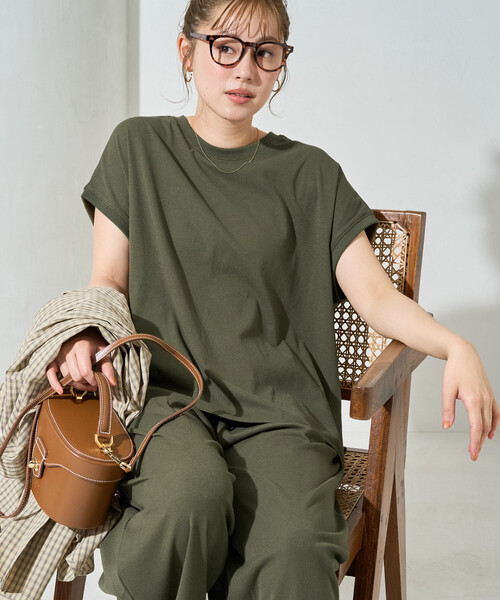 tシャツ 限定展開　ハイツイスト フレンチ スリーブ セットアップ(Tシャツ・ワイドパンツ) レディースの画像