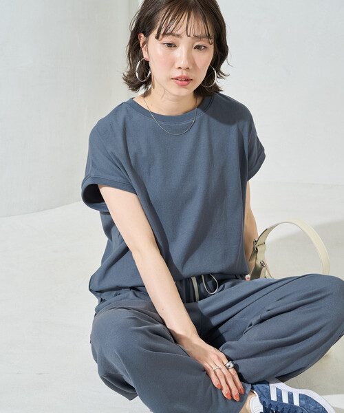 tシャツ 限定展開　ハイツイスト フレンチ スリーブ セットアップ(Tシャツ・ワイドパンツ) レディースの画像