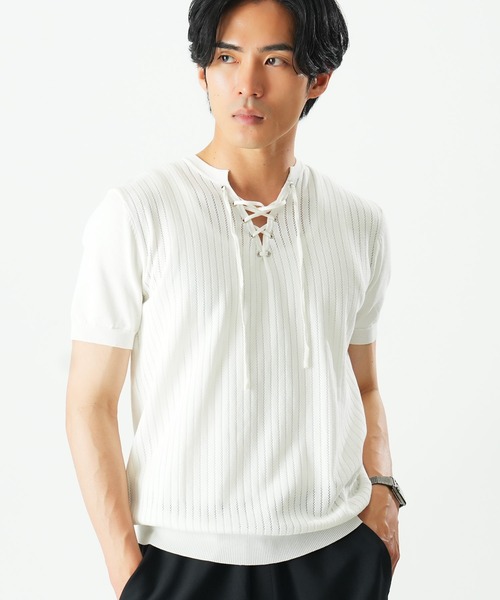Beno（ビーノ） ヘンリーネック tシャツ レースアップニットTEE メンズ