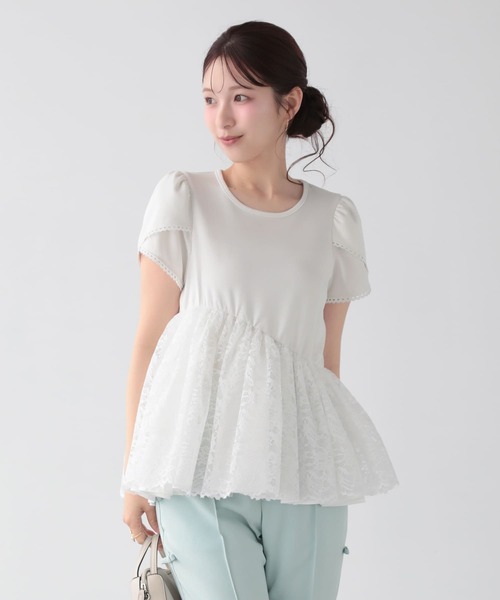 Fit more（フィットモア） レースドッキングチューリップ袖トップス