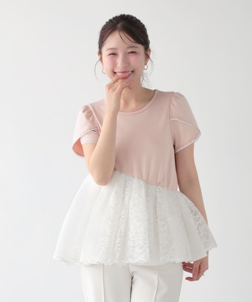 Fit more（フィットモア） レースドッキングチューリップ袖トップス