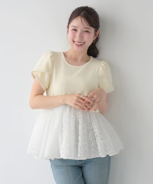 Fit more（フィットモア） レースドッキングチューリップ袖トップス