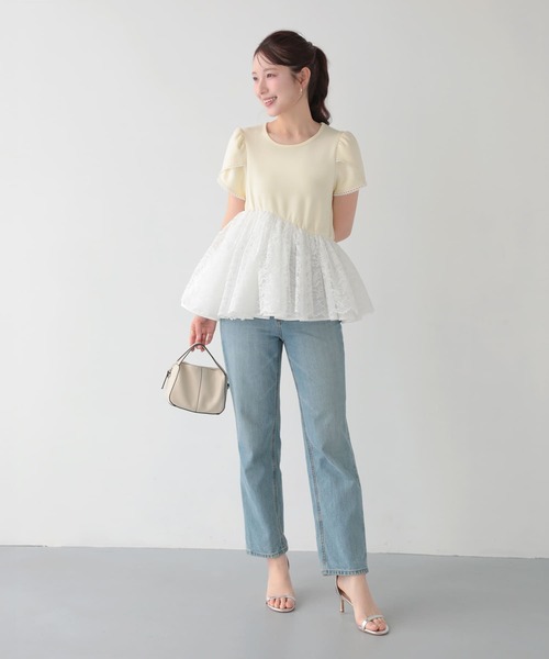 Fit more（フィットモア） レースドッキングチューリップ袖トップス