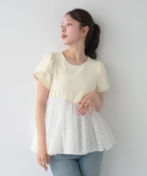 Fit more（フィットモア） レースドッキングチューリップ袖トップス
