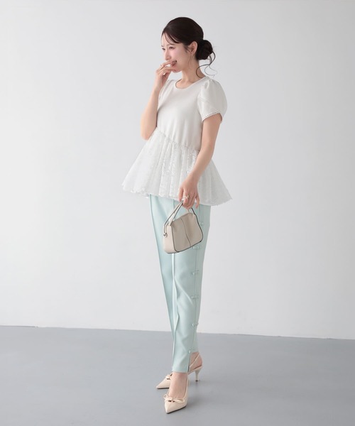 Fit more（フィットモア） レースドッキングチューリップ袖トップス
