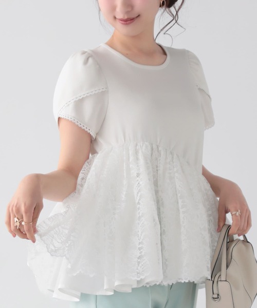 Fit more（フィットモア） レースドッキングチューリップ袖トップス