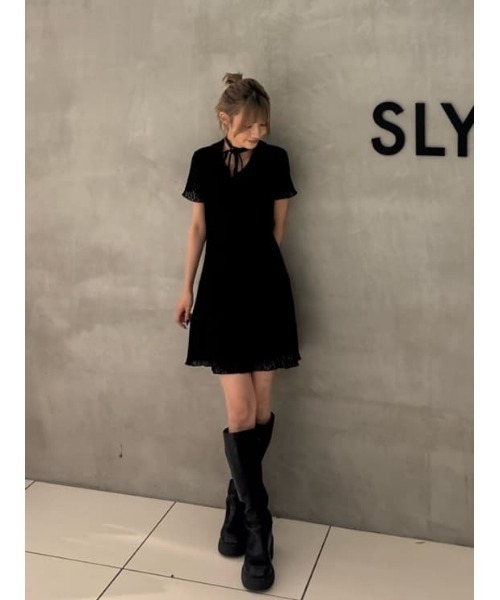 SLY（スライ） ワンピース 半袖 CUT JQ SHORT OP カットジャガード