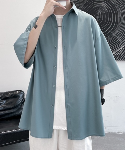 「CREARE -LINO-」 7分袖シャツ LARGE ライトブルー メンズ_画像5