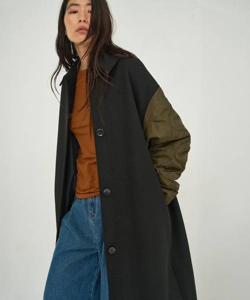 ノコオーノ❤️キルティングコート セール】ノーカラー ボア ドッキング キルティング コート（ノーカラー