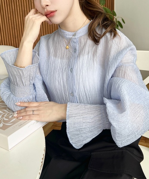 【きみ】カフスとシャツのセット Cassette Chart｜Knuth Marf/flower print sheer shirt 花柄