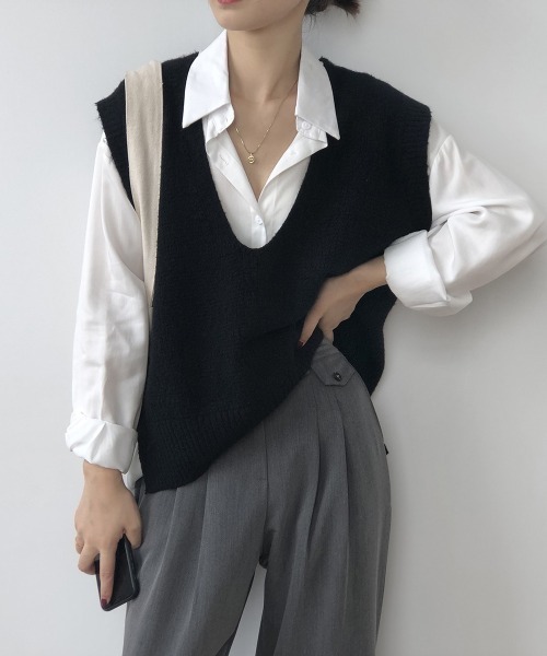 ベスト ジレ ニットベスト レディース ニットチョッキ レディース | miniministore | 01