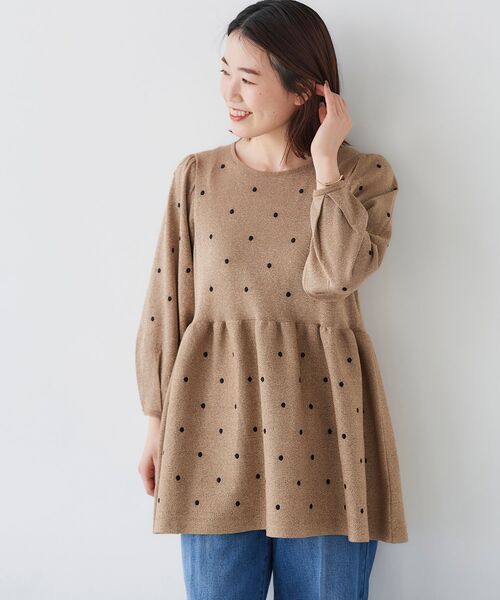 ニット セーター Perle Peche ラメドット刺繍ペプラムニット レディース セール】Perle Peche ラメドット刺繍ペプラムニット（ニット