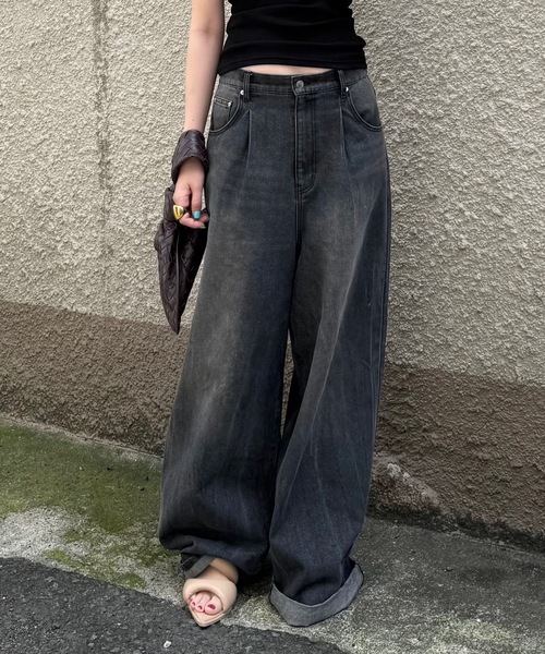 ワイドデニムパンツ ペインティングデニム S/M/L/XL ap retro ジーンズ デニム デニムパンツ センターシームデニム
