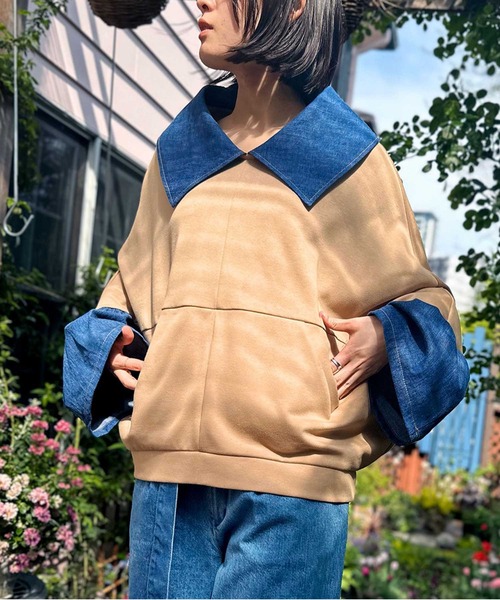 AVIE（アビィ） ブラウス シャツ デニム切替テントラインプルオーバー 