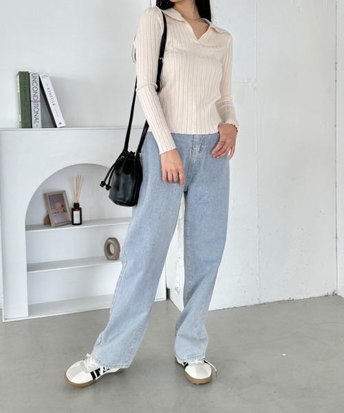 襟付きリブニットトップス CLEA ニット セーター 襟付きリブニットトップス レディース