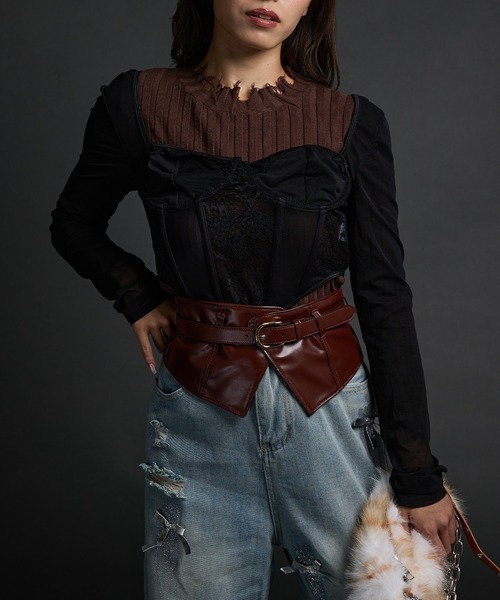 CELENA tシャツ コルセットデザイン ワイヤー入り レースシアー 