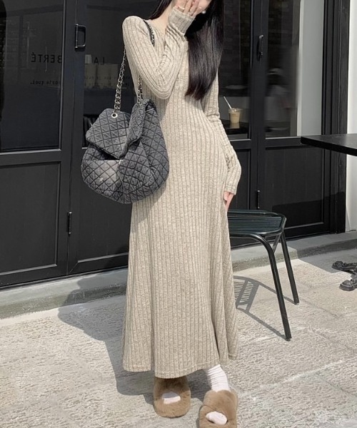 LADY LIKE ワンピース ヘンリーネックロングカットワンピース