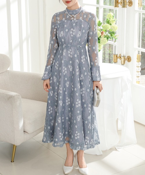 Lace Ladies ドレス 総レース ビスチェ レイヤード ロング