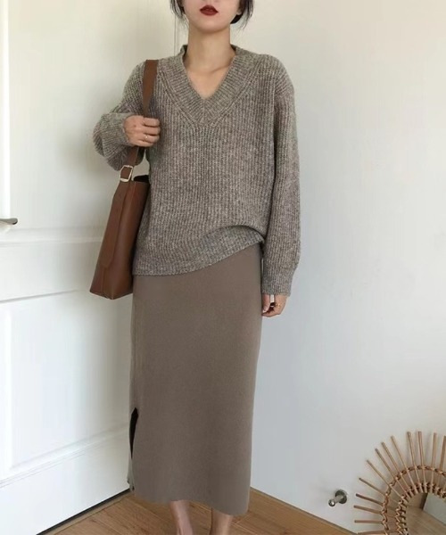 Knit252 ソフトシェニール　オーバーサイズ　Vネック　売れ筋商品|||ニット　セーター ニット セーター オーバーサイズ Vネックセーター レディース
