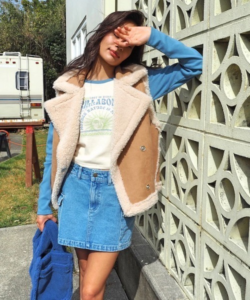 ベスト ジレ BILLABONG レディース SUEDE MOUTON BOA VES ベスト/ビラボンボアベスト レディース
