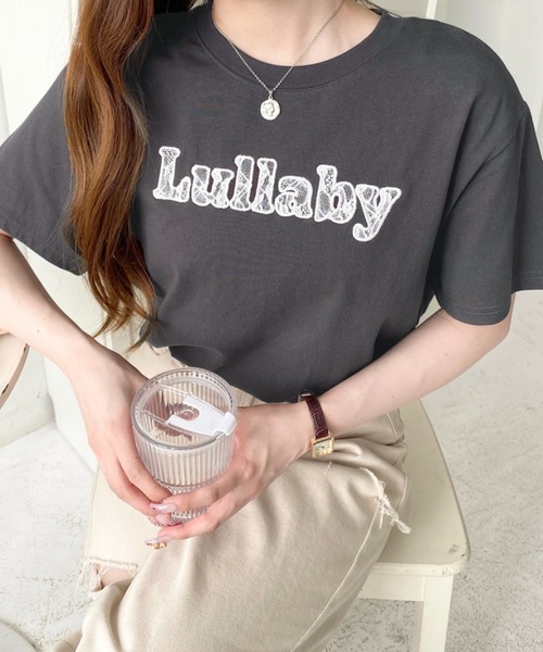 moment+ tシャツ 半袖 レースロゴ刺繍半袖Tシャツ レディース