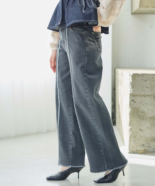 Y's フリンジ　デニムパンツ　ブラック Y's フリンジ デニムパンツ ブラック ステッチブラックデニム