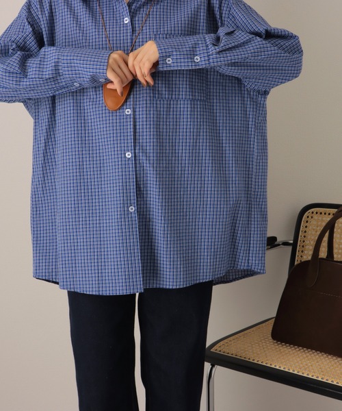 ブラウス シャツ regular collar check oversize shirt /レギュラーカラー チェック 長袖 オーバーサイズ シャツ ブラウス シャツ regular collar check oversize shirt