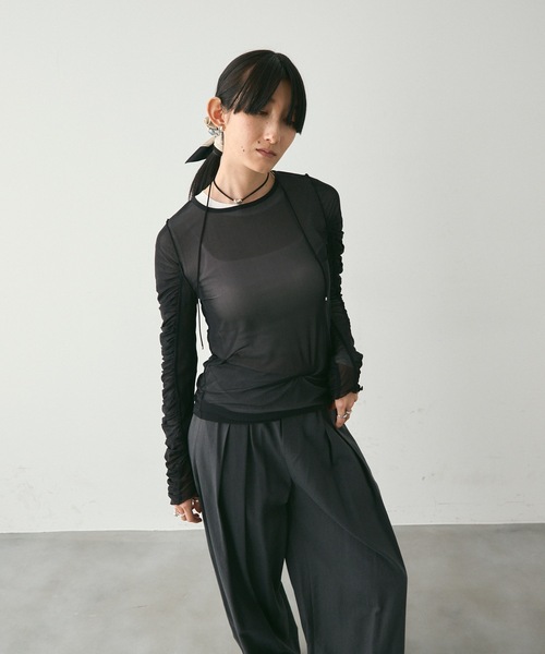 tシャツ Sheer Shirring Set Tops / シアーシャーリングセット