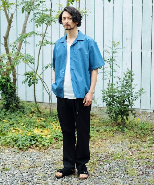 BEAMS JAPAN 開襟シャツ　ブルー B：MING by BEAMS シャツ デニム オープンカラー メンズ