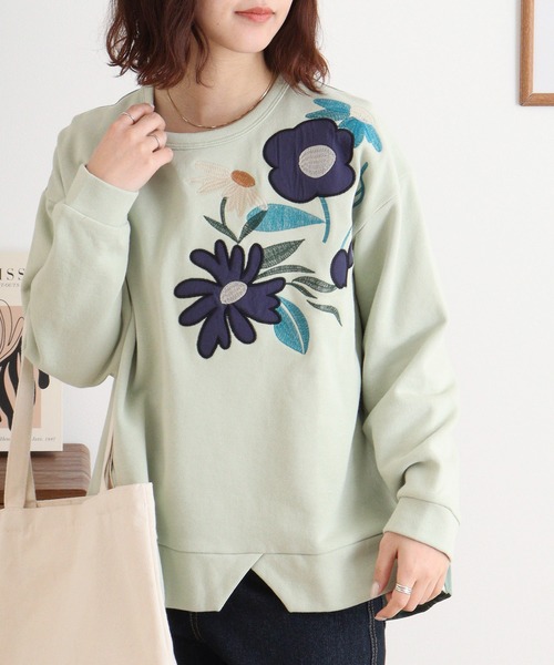 Emago トレーナー スウェット EMAGO 花パッチワーク刺繍プル