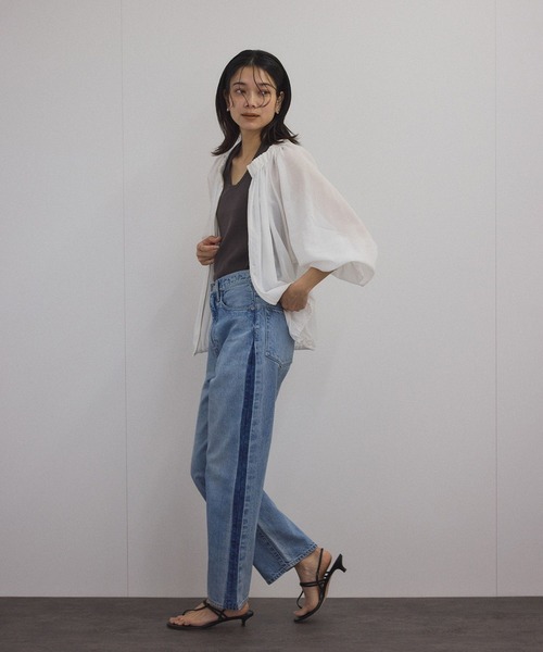 SALON adam et rope' ブラウス シャツ シアーギャザージップ