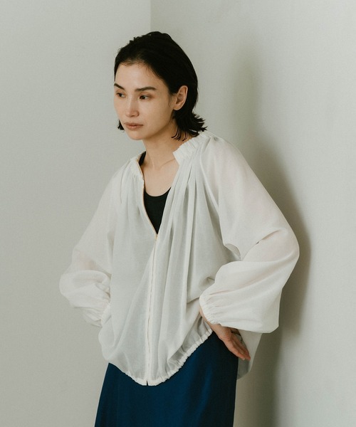 SALON adam et rope' ブラウス シャツ シアーギャザージップ
