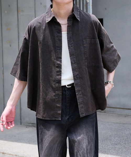 epnok シャツ ケミカルウォッシュルーズ半袖シャツ メンズ レディース