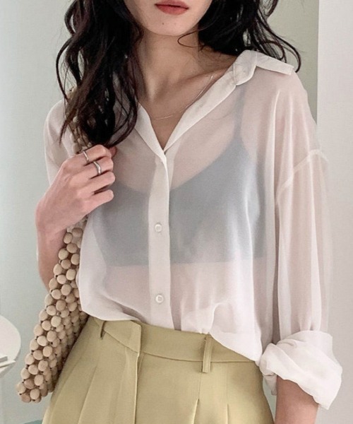 BLANC FICELLE ブラウス シャツ シースルーブラウス レディース