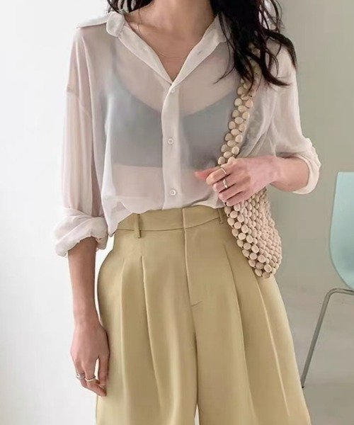 シースルーブラウス BLANC FICELLE ブラウス シャツ シースルーブラウス レディース