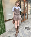 キャミソール サイドリボンチェックキャミチュニ...の詳細画像5
