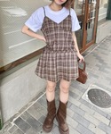 キャミソール サイドリボンチェックキャミチュニ...の詳細画像4