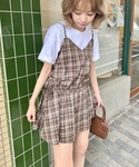 キャミソール サイドリボンチェックキャミチュニ...の詳細画像2