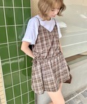 キャミソール サイドリボンチェックキャミチュニ...の詳細画像1