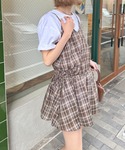 キャミソール サイドリボンチェックキャミチュニ...の詳細画像3