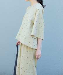かぐれ ブラウス シャツ 小花刺繍フレアブラウス レディース