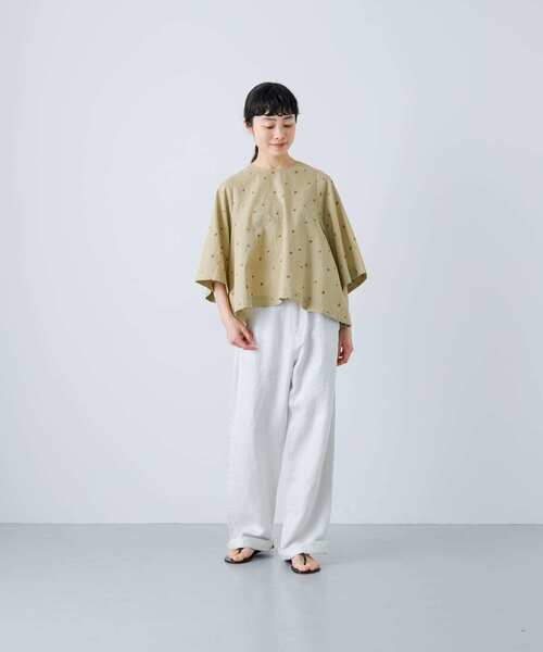 かぐれ ブラウス シャツ 小花刺繍フレアブラウス レディース