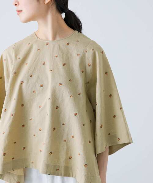 かぐれ ブラウス シャツ 小花刺繍フレアブラウス レディース