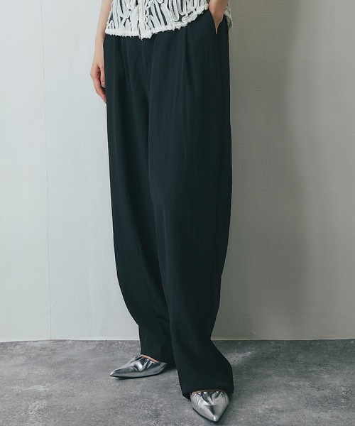 ワイドパンツ パンツ 「セットアップ対応」リネンライクカーブパンツ