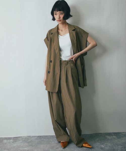 パンツ 「セットアップ対応」リネンライクカーブパンツ レディース