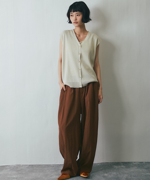 パンツ 「セットアップ対応」リネンライクカーブパンツ レディース